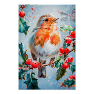 Poster Rouge-gorge dans l'art de style impressionniste de