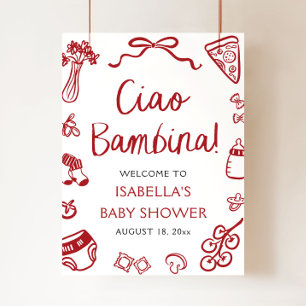 Poster Rouge Italien Mignon Ciao Bambina Baby Shower Bien