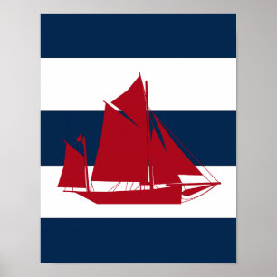 Poster Rouge nautique, marine et blanc d'impression de