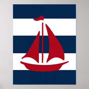 Poster Rouge nautique, marine et blanc d'impression de