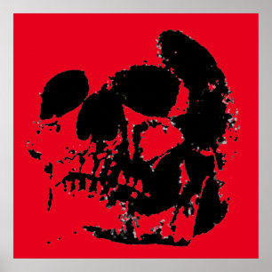 Poster Rouge noir crâne lourd métal Imaginaire Art