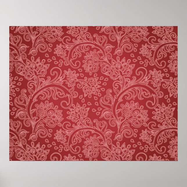 Poster Rouge Paisley Damask Designer Floral Classic (Devant)
