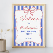 Rouge Rétro Blanc & Bleu Classiques Rayures Nœuds 