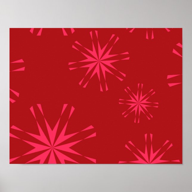 Poster Rouge, rose, cool tendance fleur d'étoiles moderne (Devant)