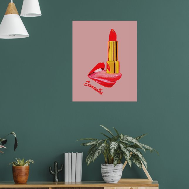 Poster Rouge rouge à lèvres sur la langue avec personnali (Salon 1)