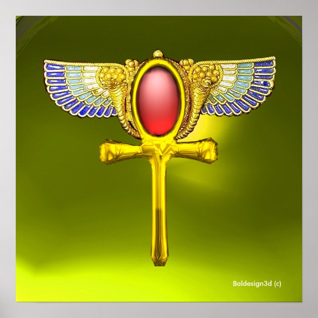 POSTER ROUGE TALISMAN / EGYPTIAN WINGH ANKH ET CORNUCOPIE (Devant)