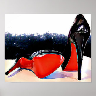 Poster Rouge talons bas Louboutin Classic Pompes noires