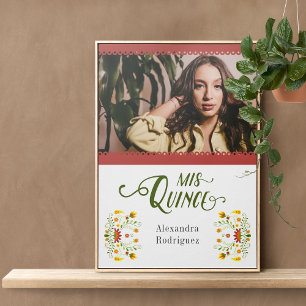 Poster Rouge traditionnel mexicain Floral Photo Quinceane