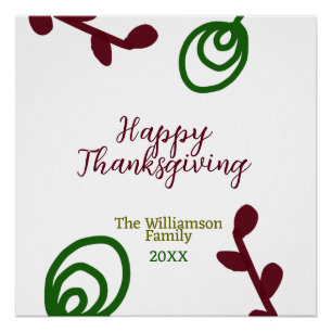 Poster Rouge vert joyeux Thanksgiving floral feuille auto