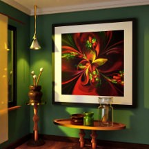 Rouge vert moderne Floral Abstrait Art Motif #05