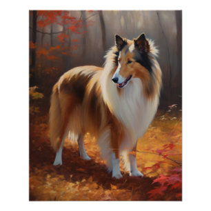 Poster Rough Collie dans l'automne Leaves automne Inspire