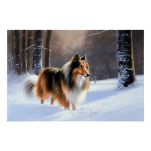 Poster Rough Collie Qu'il neige Noël