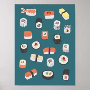 Poster Rouleau de maki nigiri de sushi japonais