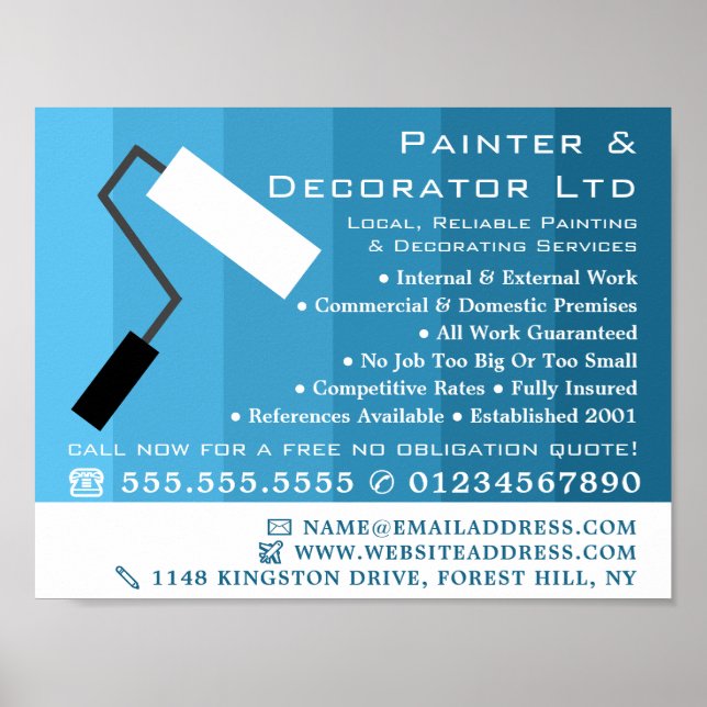 Poster Rouleau, Peintre & Décorateur Bleu Ombre & Peintur (Devant)