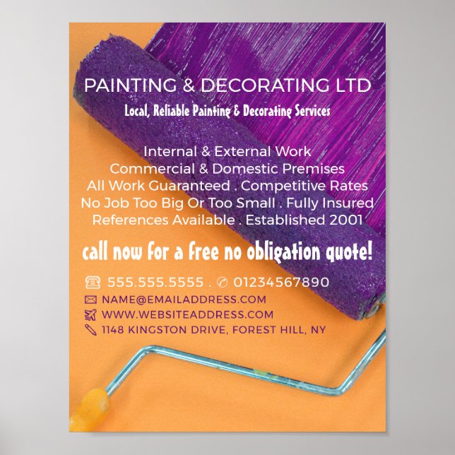 Poster Rouleau, Peintre & Décorateur de Peinture Violette (Devant)