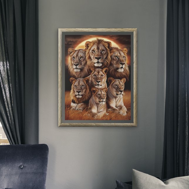 Poster Roulement de la nuit : Lions au clair de lune (Créateur téléchargé)