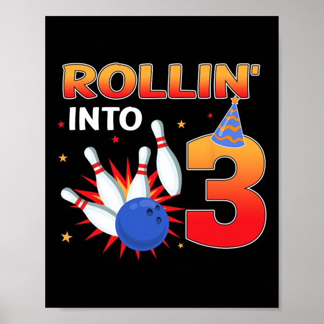 Poster Rouler Dans 3 Ans Anniversaire Bowling Kids Par (Devant)