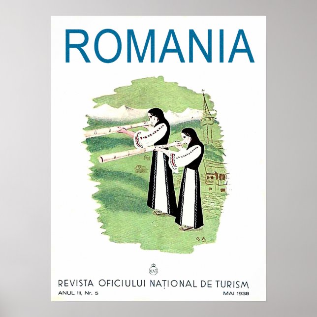 Poster Roumanie, femmes avec instruments de musique tradi (Devant)