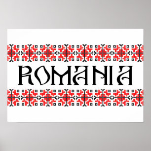 Poster roumanie nom du symbole du pays texte motif folklo