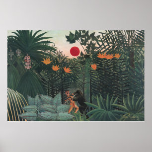 Poster Rousseau - Paysage Tropical, Indien et Gorille