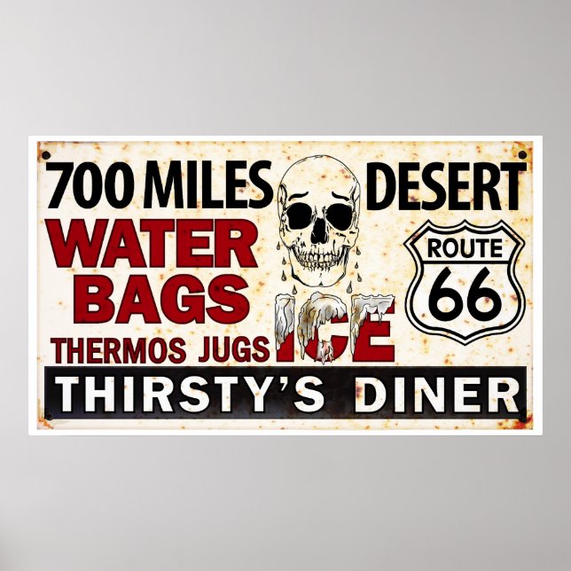 Poster Route 66 - 700 miles panneau routier du désert (Devant)