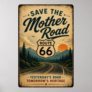Poster Route 66, Art de préservation du patrimoine routie