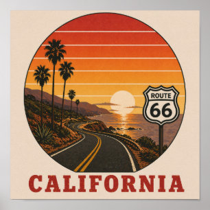 Poster Route 66 Autoroute californienne du coucher de sol