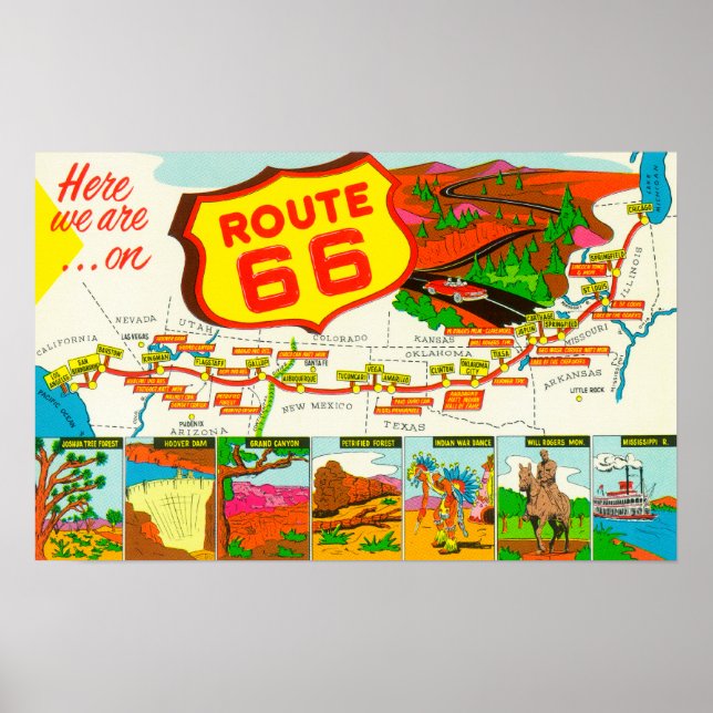 Poster Route 66 de Los Angeles à Chicago (Devant)