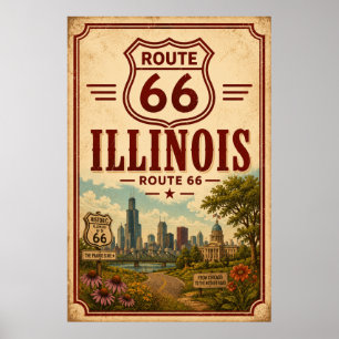 Poster Route 66 Illinois Chicago Art de jardin vintage