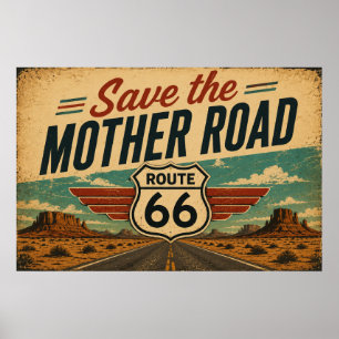 Poster Route 66 Mother Road Vue du désert