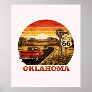 Poster Route 66 Oklahoma Rayure Rétro Camionnette Coucher