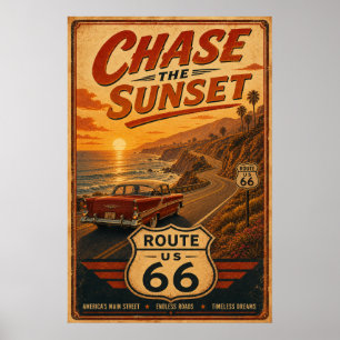 Poster Route 66 Poursuite de la Route du Crépuscule Art