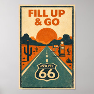 Poster Route 66 Remise de gaz et partez Litho Désert