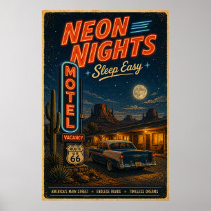 Poster Route 66 Rêves de Motel au Néon