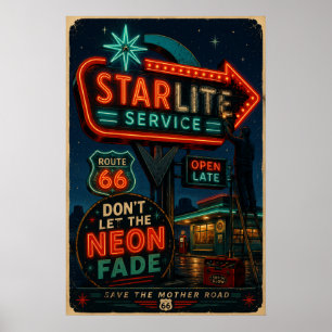 Poster Route 66 Starlite Neon Mother Road Revival