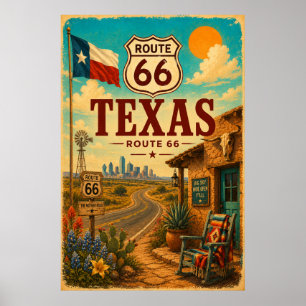 Poster Route 66 Texas Bluebonnet Art de la route vintage