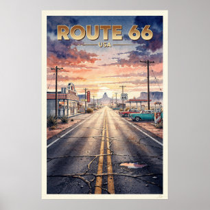 Poster Route 66 USA Voyage Vintage