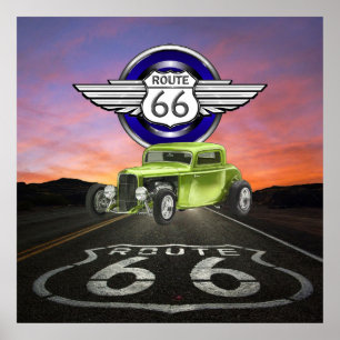 Poster Route 66 - Vintage - Voiture classique - SRF