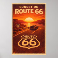 Route 66 Vintage Voyage Rétro Coucher de Soleil Pe