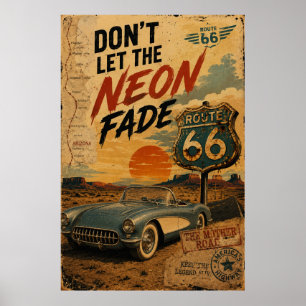 Poster route 66 Voiture Classique Vintage Art Americana
