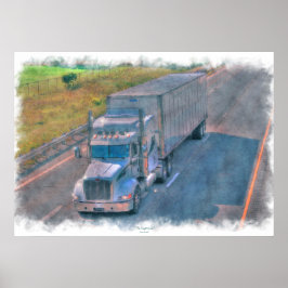 Poster Route argentée de camion de fret conduisant