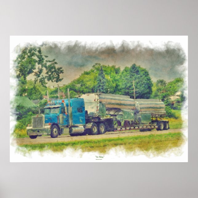 Poster Route bleue de camion de réservoir conduisant (Devant)