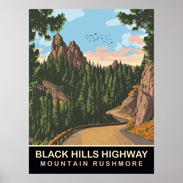 Poster Route de Black Hills, Mont Rushmore, SD, Voyage (Devant)