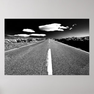 Poster Route de désert en noir et blanc