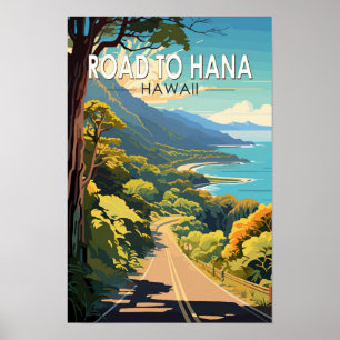 Poster Route de Hana Maui Hawaii Voyage Art Rétro