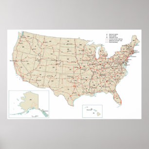 Poster Route des autoroutes américaines sur la carte des 