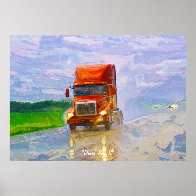 Poster Route rouge de camion conduisant dans l'affiche 4 (Devant)