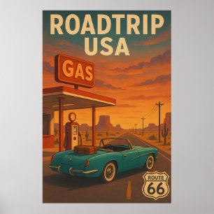 Poster Route vintage 66 - Retro American Travel