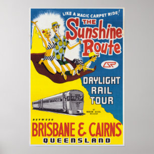 Poster Route vintage Sunshine Brisbane & Cairns Australie