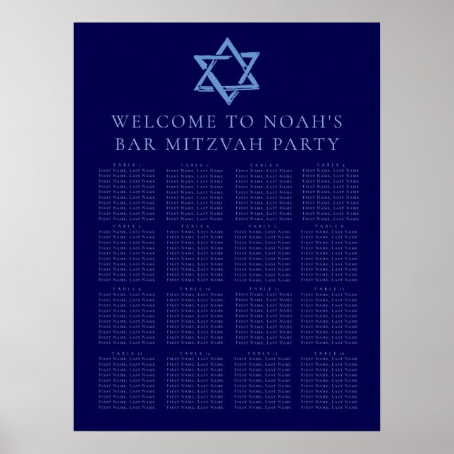 Poster Royal Blue Bar Mitzvah Star of David Seating Chart (Devant)